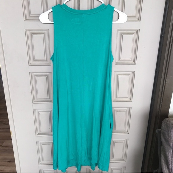 Time and Tru Summer Tee Shirt Dress SzM Aqua Cutie Sleeveless Side Pockets - Picture 2 of 5